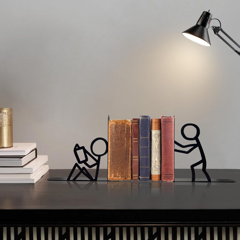 Natrlart Bookends Decorative Metal Unique Office Desk Bookends Cute Book Ends Reading Decor Bookshelf Decor for Office School Library Bedroom, Book Lovers Gift - Image 5